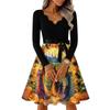 Women's Casual V-Neck Long Sleeve Vintage Halloween Print Dress