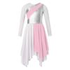 Crianças meninas manga longa brilhante metálico louvor túnica assimétrica vestido lírico traje de dança contemporânea