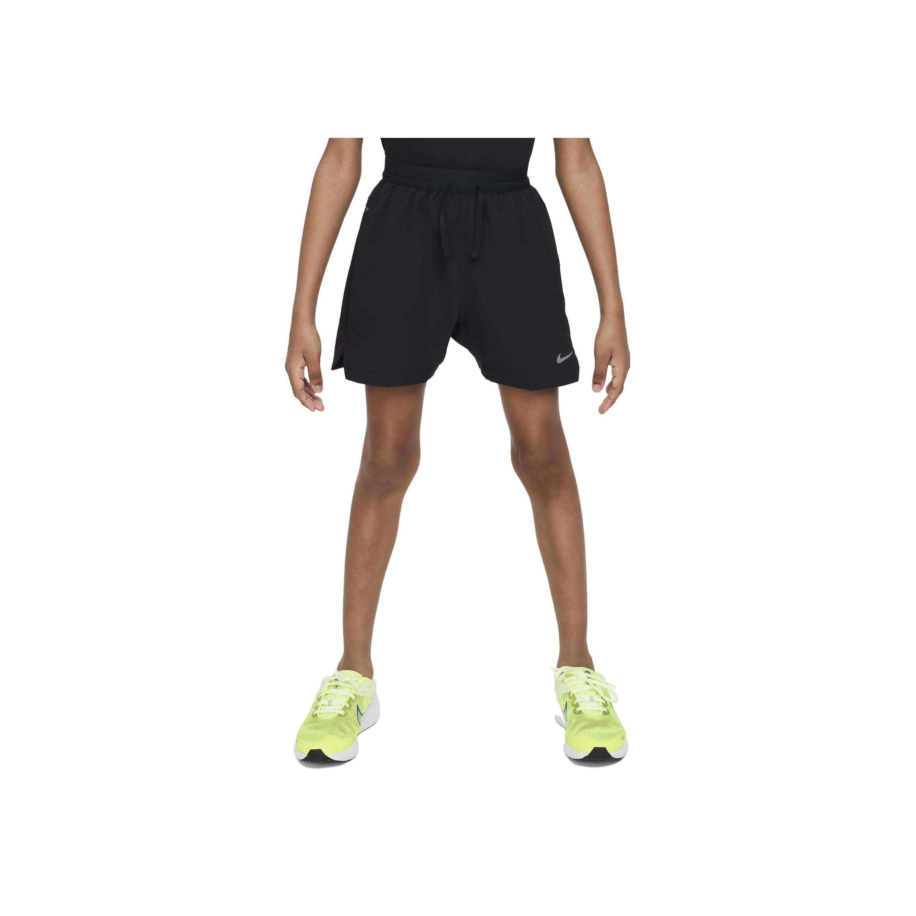 Nike Шорты детские прямые с однотонным логотипом и завязками на шнурке Dri-FIT, черные, FB1294-010 L