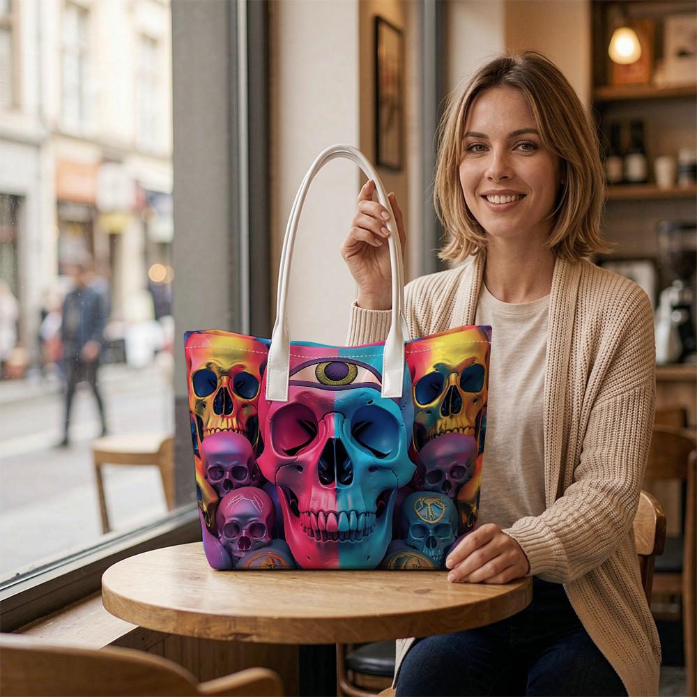 Gothic Skull Print Trendy Shoulder Tote Bag for Daily Use
