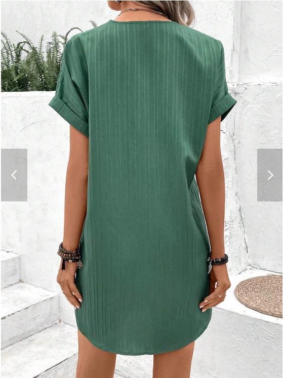 2023 V-Neck Solid Color Casual Button Dress for Women - Comfortable and Fashionable