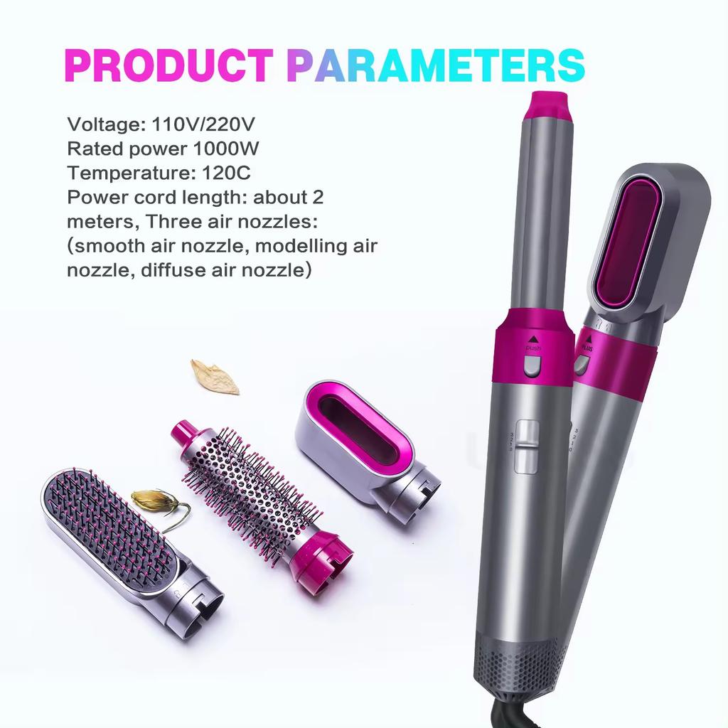 5-In-1Hair Dryer  Electric Hair Comb Negative Ion Straight Curler Brush Blow Dryer Air Comb Removable Brush Kit Tool
