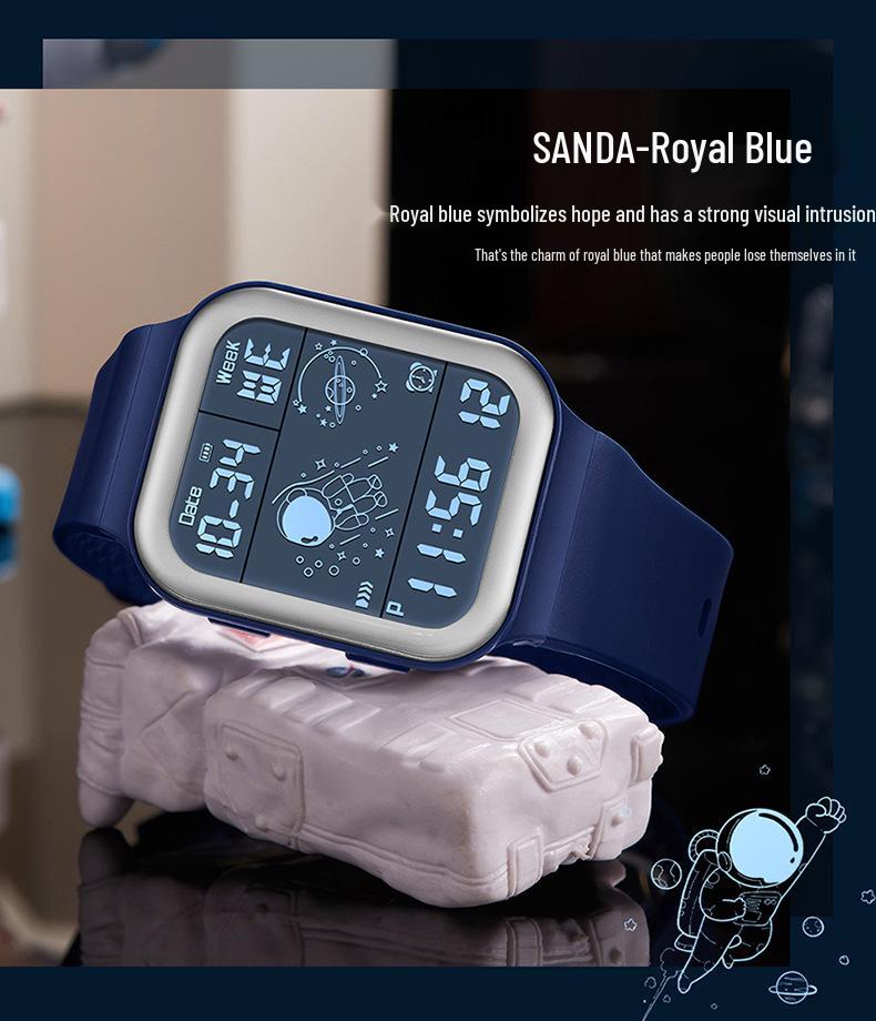 Sanda New Electronic Astronaut Watch – Square Strap, Detachable, Digital for Teens and Students