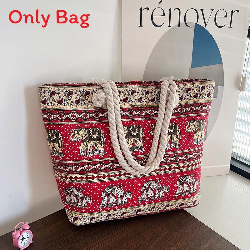Trendy Dualsided Ethnic Style Canvas Tote With Hidden Pocket For Everyday Carry