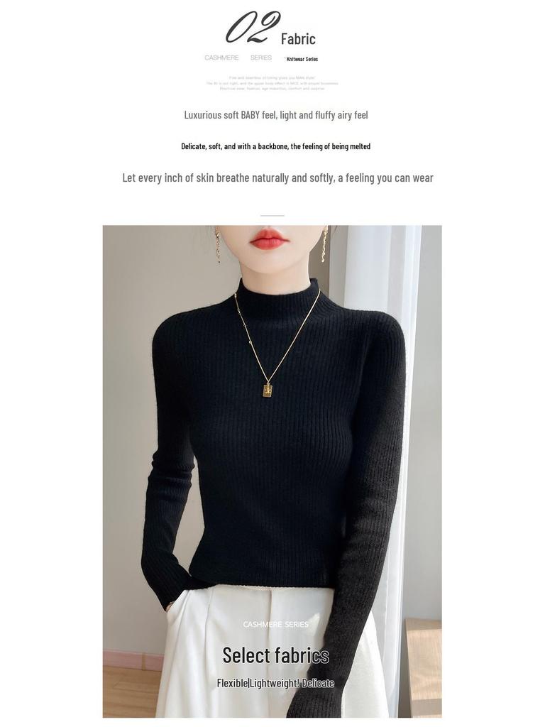 Autumn/Winter Women's Soft Semi-High Neck Sweater Shirt - Versatile, Slimming & Super Warm Knitwear