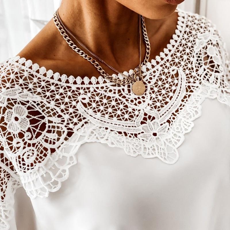 New Crochet Embroidery Lace Blouses Women Autumn Sexy Lace Stitching White Shirts Vintage Plus Size Ladies Tops Blusas