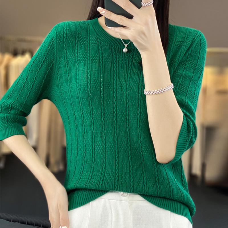 

Хлопковый свитер с круглым вырезом и рукавом три четверти, летний новый свободный универсальный свитер, простой модный топ XXL