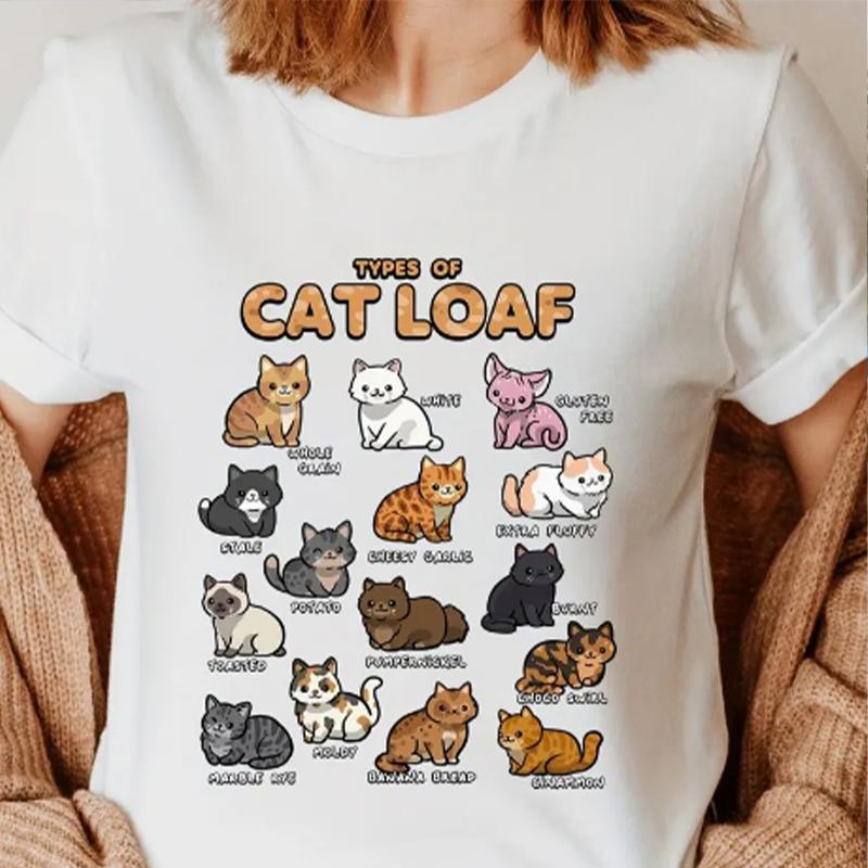 Tricou cu imprimeu de pâine de pisică pentru femei la modă