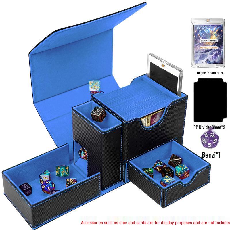 PU Window Opening Dice Tower Card Storage Box - Drawer-Type, Multi-functional for TCG Pokémon Board Games