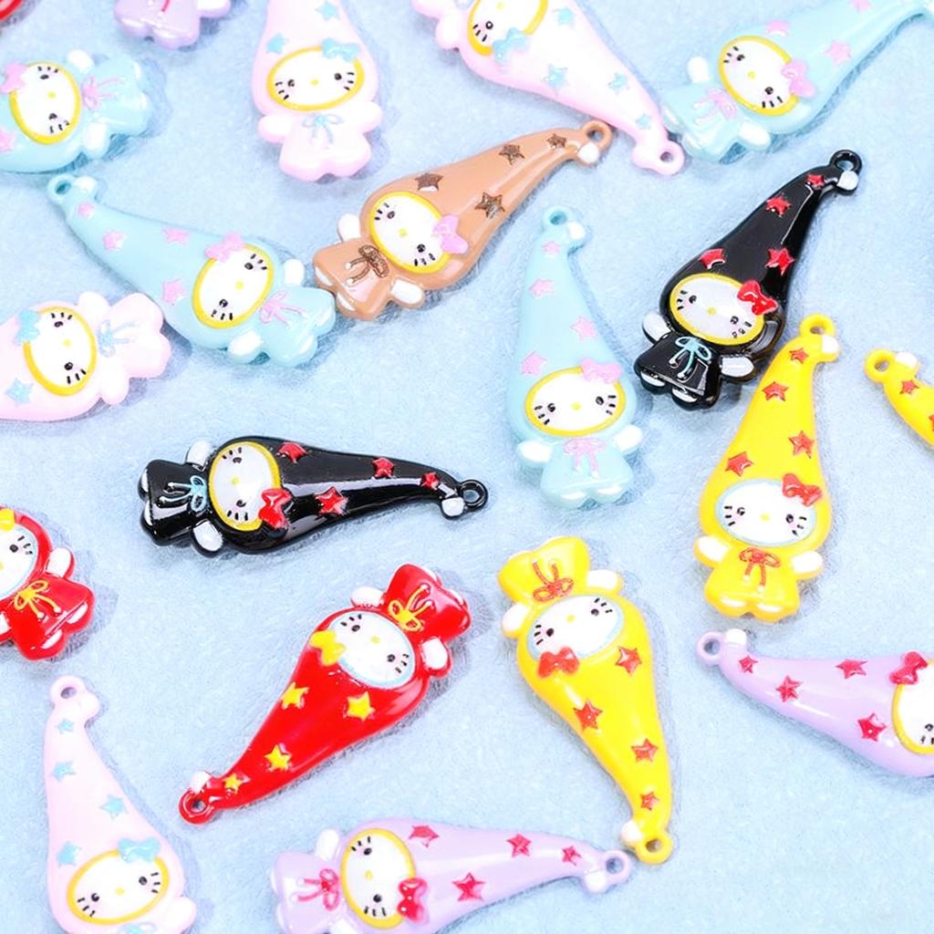 7/35PCS Zinc Alloy Painted Cute Witch Cat Pendant DIY Phone Chain Keychain Necklace Accessories Hanging Decor