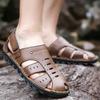 Men Brown Flats Slippers Summer Outdoor Wide Head Hiking Sandals Retro Black Leather Closed Toe Beach Shoes Plus Size