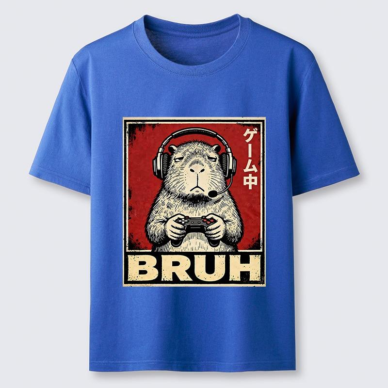 Men's Funny Capybara Playing Games Classic T-Shirt Holiday Short Sleeve Round Neck Tees Overszied Pure Cotton Tops