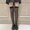 JK Women Sheer Silky Vertical Stripes Over Knee Long Socks with Cute Bowknot Japanese Lolita Leggings Thigh High Stockings