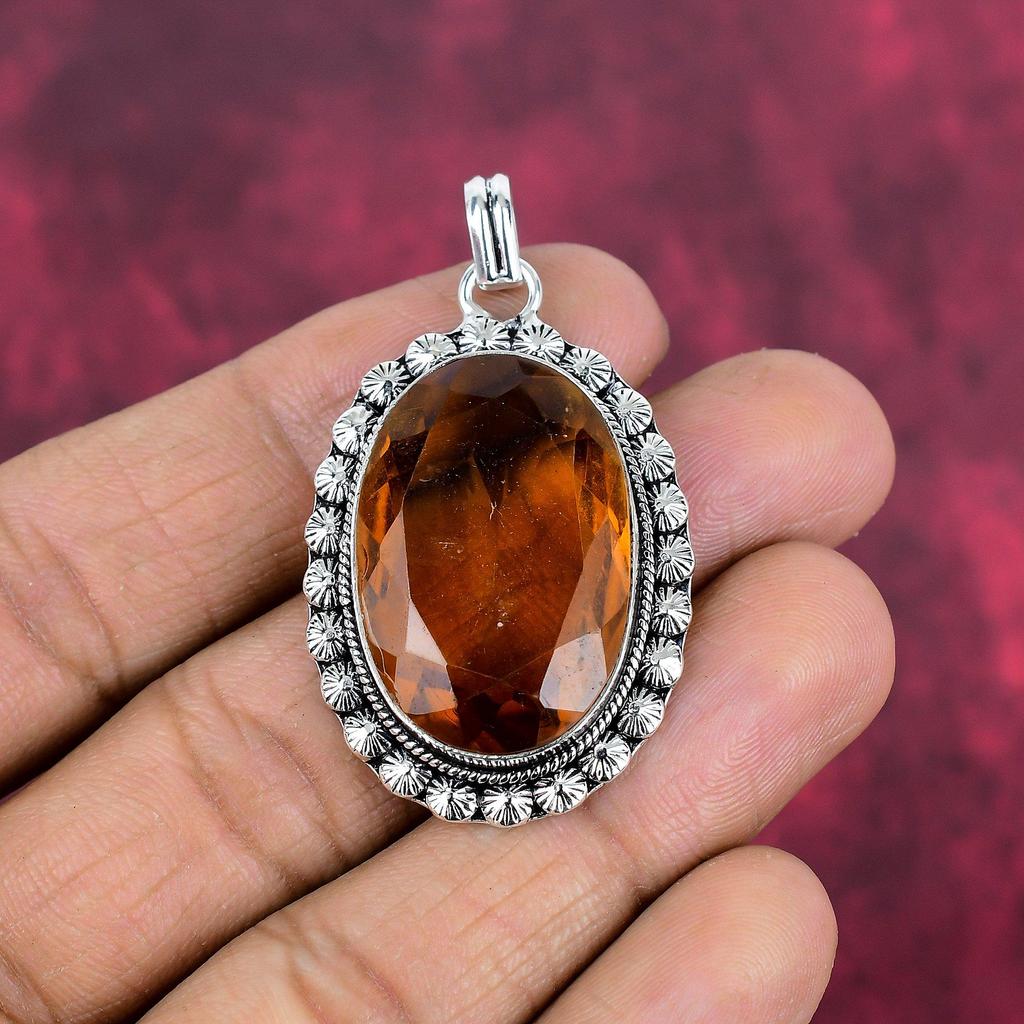 Citrin anheng, 925 Sterlingsølv edelstensmykke, Håndlaget anheng, Til Thanksgiving