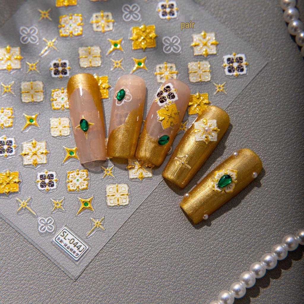 SKY Retro Lobak Bohemian Embossed Nail Art Stickers – Waterproof, Adhesive-Backed DIY Design