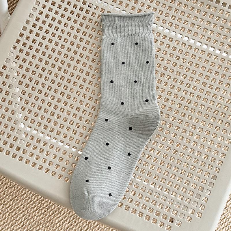 Women's Fall Ballet-Style Polka Dot Mid-Calf Cotton Scrunch Socks with Rolled Edge