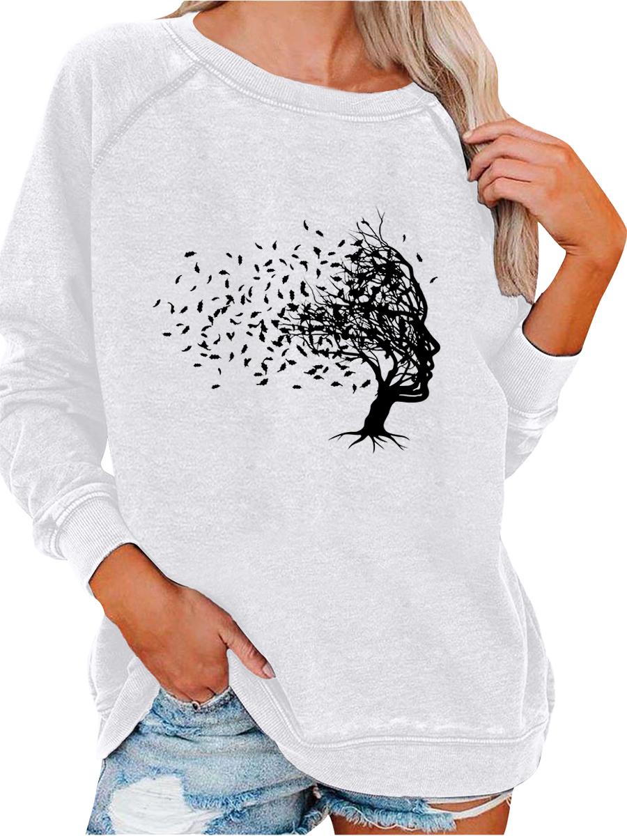 Female Spring/Fall Sweatshirt Fashion Print Top Women s Oversized Pullover Sweatshirt Versatile Top S