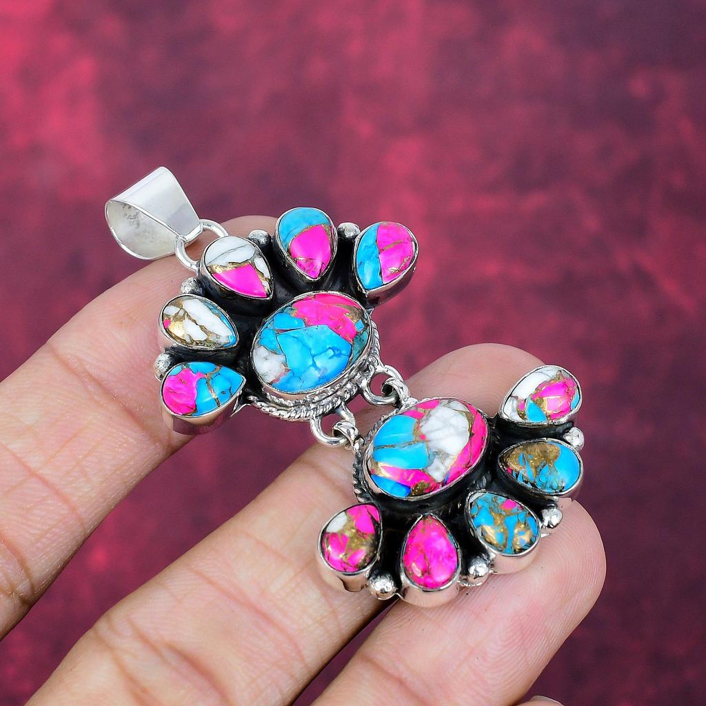 Cotton Candy Turquoise Handmade Gemstone Pendant, 925 Solid Sterling Silver Pendant Antique Jewelry, For Engagement Gift