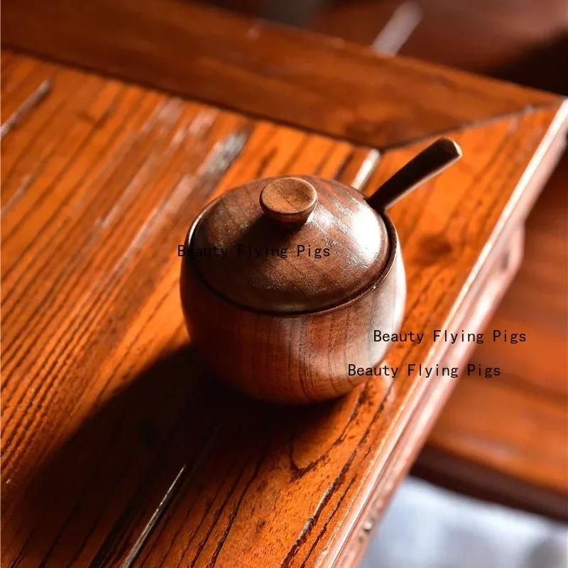 Japanese Style Wooden Seasoning Jar Condiment Shaker Spice Box Seasoning Jar with Lid Household Kitchen Storage Supplies