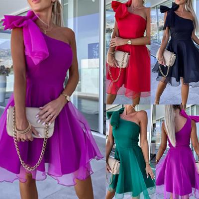 Kadın Yaz Örgü Elbiseler Tek Omuz Mini Elbise Bayanlar Parti vestidos