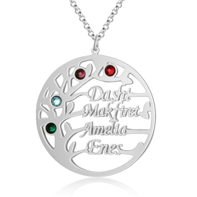 

Personalized Name Necklaces Sterling Sliver Tree Pendant Customized 4 Names Birthstones Delicated Anniversary Women Present GiftTrendy Necklaces 45cm