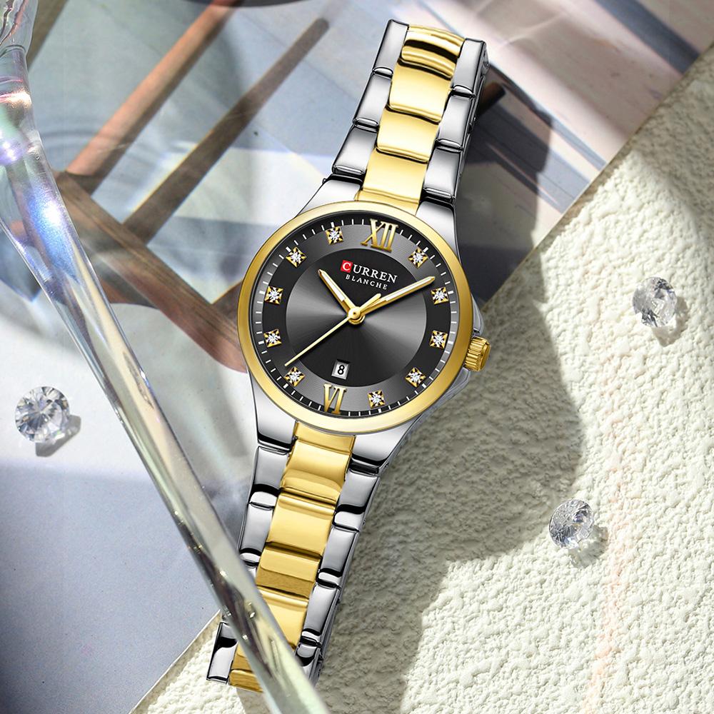 CURREN Brand Quartz Watch for Women Fashion Luxury Round Stainless Steel Waterproof Luminous Ladies Wristwatch