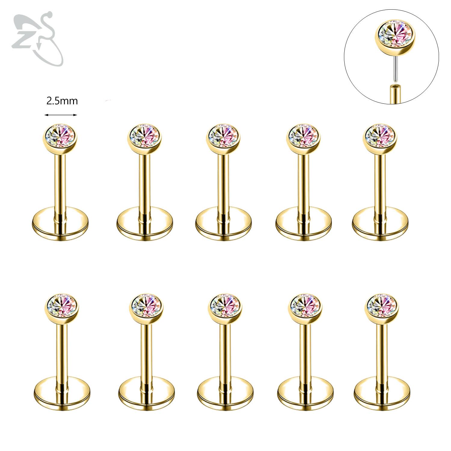 

ZS 10Pcs/lot 18G/20G 316L Stainless Steel Lip Piercings for Women Gold Color Lip Ring Cartilage Earring Plug In Helix Piercing 1.0x5mm
