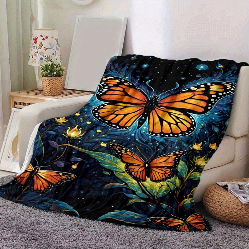 1pc Butterfly Printing Lightweight Flannel Blanket, Comfortable and Warm Blanket, for Camping Sofa Bed and Couch Office, Gift
