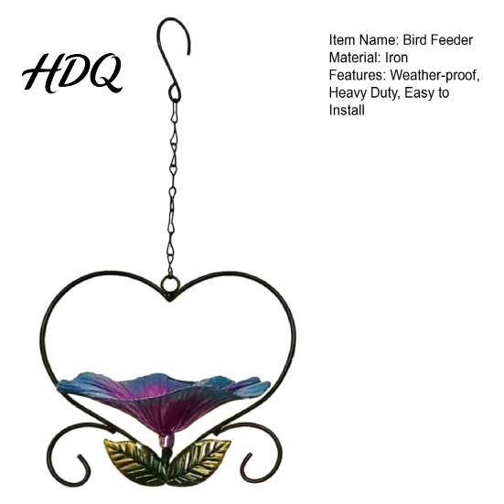 Weather Resistant Bird Feeder Hanging Metal Weather-proof Love Heart Flower Bath Outdoor Feeding Station Garden Patio Yard Watering Bowl with Hook