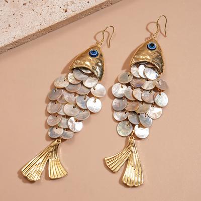 Creative Fish-shaped Shell Fringed Ear Hook Seaside Vacation Wind Earrings
