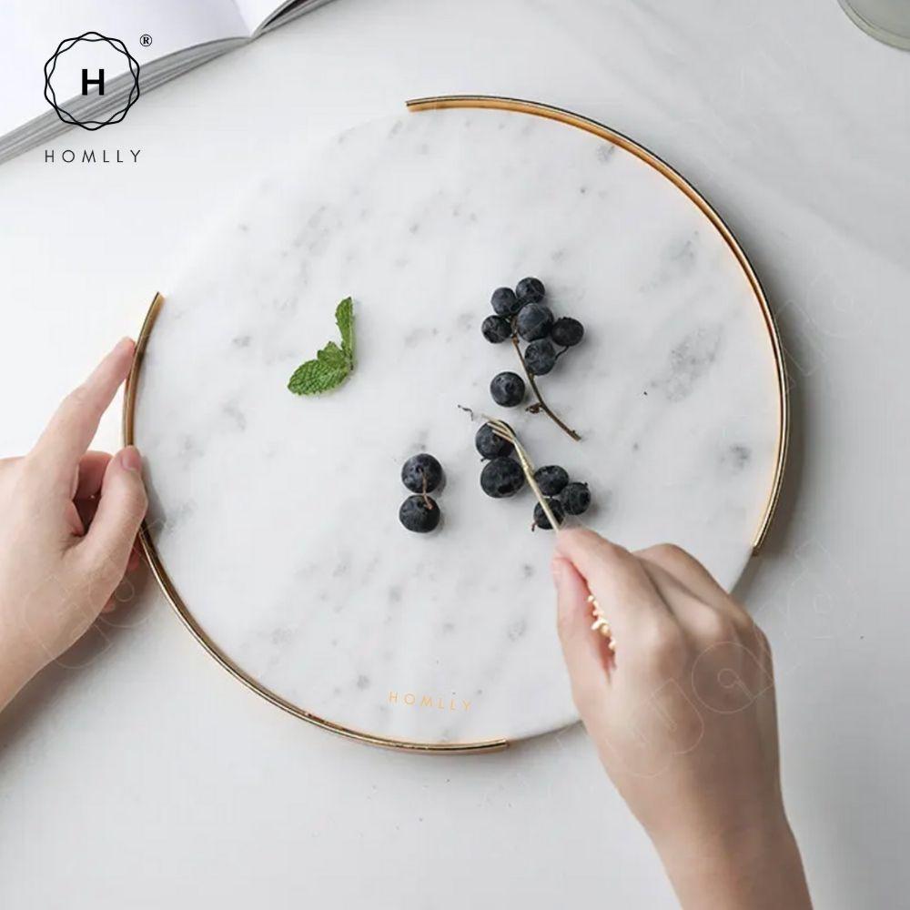 Homlly Round Rectangular Marble tray with Gold Brass Edge