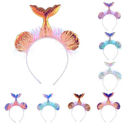 Mermaid Tail Headband With Shining Shell Tassel Fish Pattern Headdress Cloth For Kids Girls Princess Birthday Mermaid Party Decoration Supplies