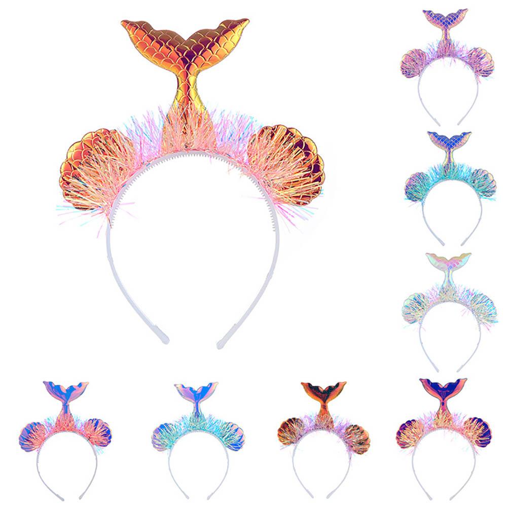 Mermaid Tail Headband With Shining Shell Tassel Fish Pattern Headdress Cloth For Kids Girls Princess Birthday Mermaid Party Decoration Supplies