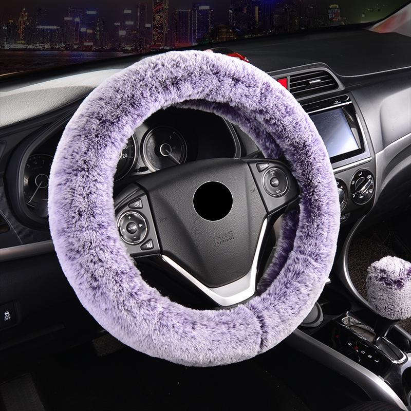 Cream Faux Fur Plush Steering Wheel Cover - Winter Warm, Women's Handle Cover.