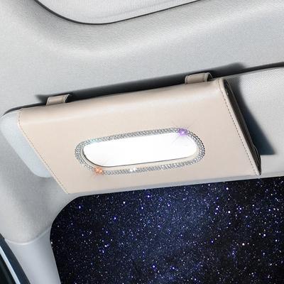 Luxus Diamant Kristall Auto Taschentuchbox Sonnenblende Leder Auto Taschentuch Tasche Sonnenblende Hängende Halterung Hülle Servietten Auto Zubehör