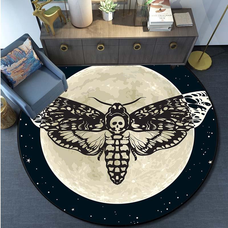 Alfombra de polilla de la muerte, alfombra redonda con calavera gótica, alfombra para sala de estar con mariposa y Luna, alfombra para baño y cocina, felpudo