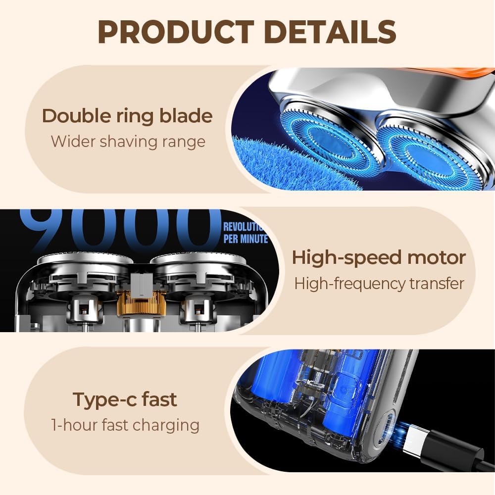 Electric Shaver with Smart LED Display, 9000 RPM Motor, 180 Days Standby, Waterproof Body, 1-Hour Quick Charge, Portable