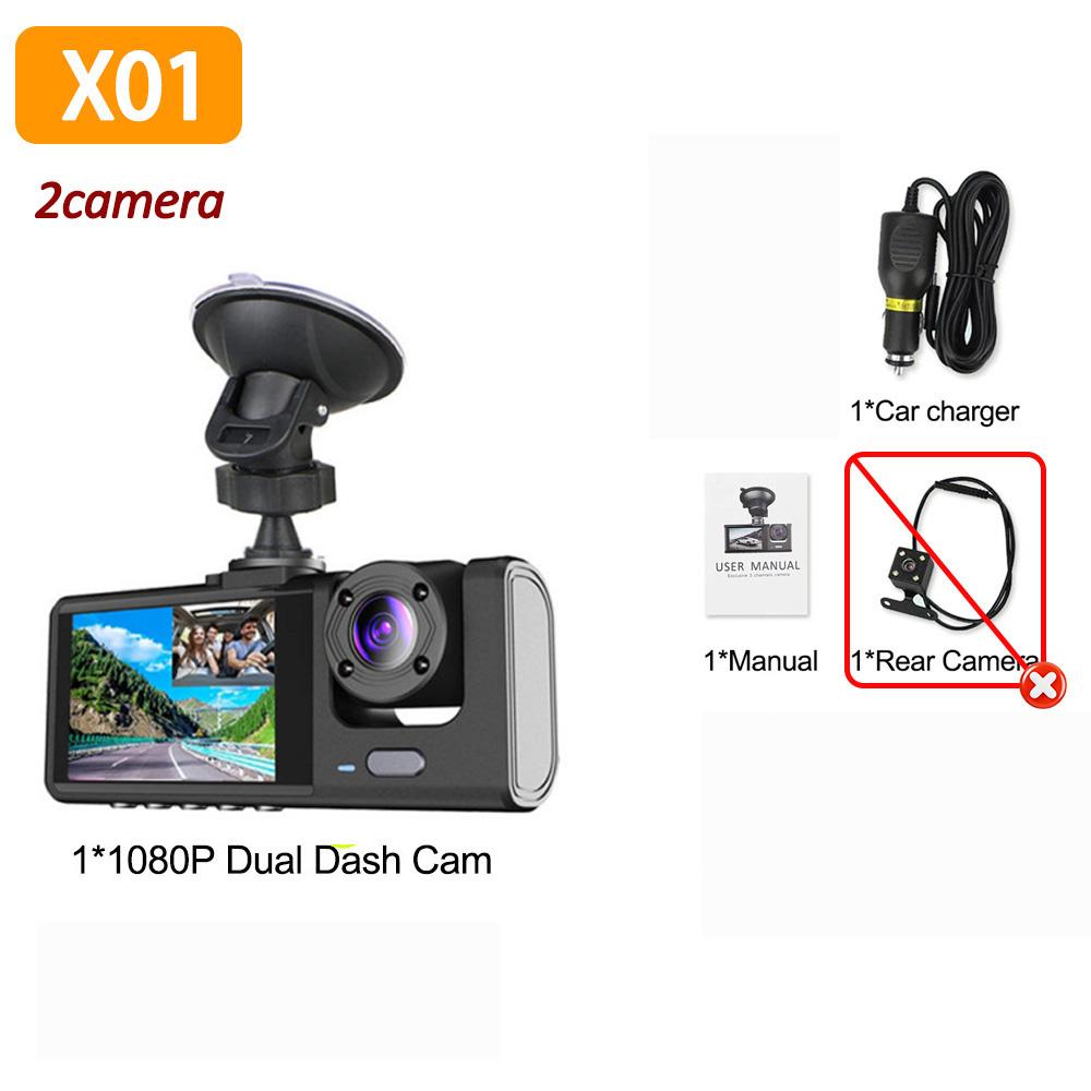 

1080P Автомобильный видеорегистратор 3 камеры Видеорегистратор для автомобилей Камера для автомобиля 2 объектива Видеорегистратор Передняя Задняя камера с ИК ночным видением Видеорегистратор