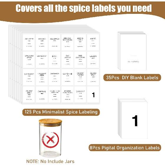 Grevosea 192 Spice Labels,Spice Jar Labels Spice Labels Stickers Preprinted Waterproof Label for Organizing Containers and Seasonings in The Kitchen