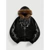 Vintage American Style Hooded Sweatshirt Fleece Lined Streetwear Dark Graphic Print Zip Up Hoodie Teens Youth