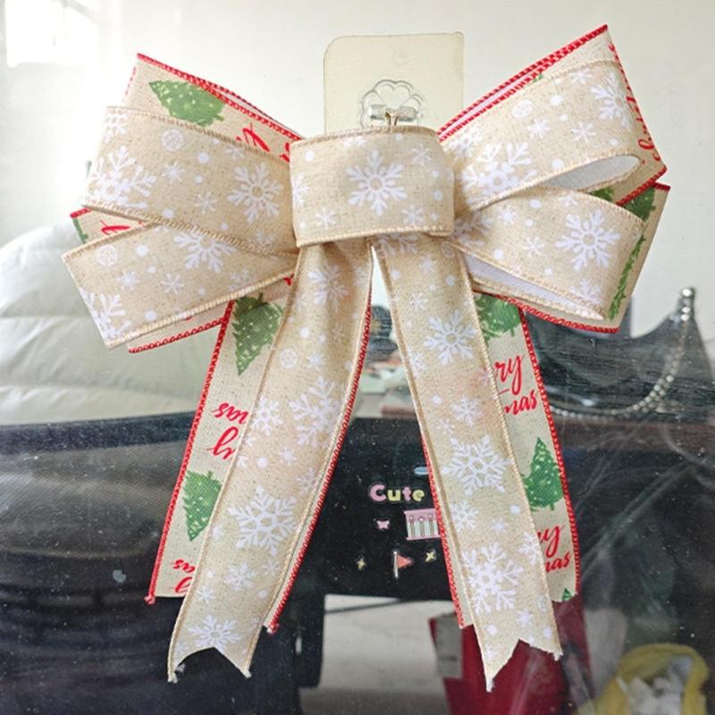 Double Layer Christmas Bowknot Decoration Set of 4 Soft Fabric Ribbon Ornaments with Stitched Center for Seasonal Home Styling