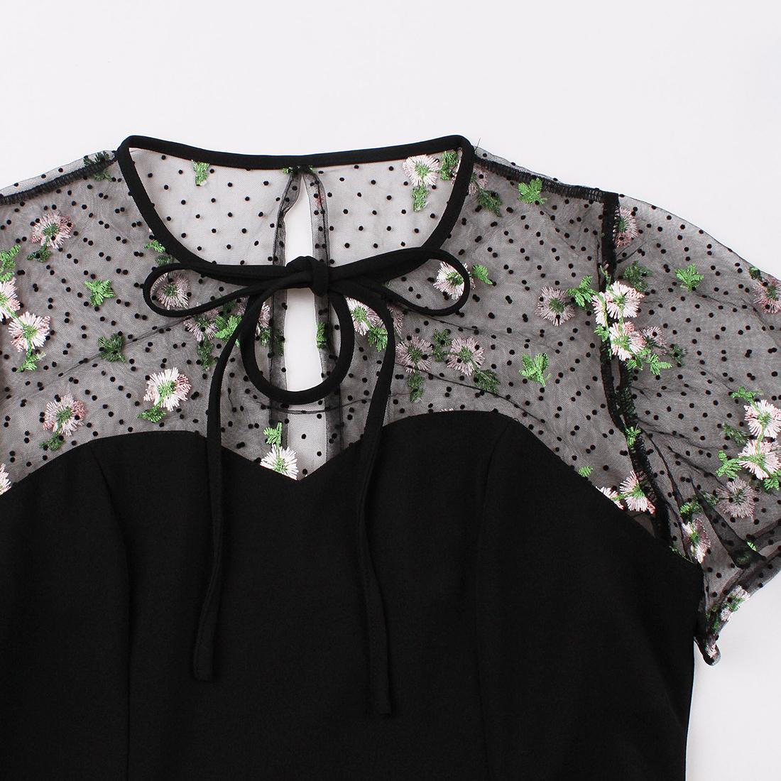 Женские платья с запахом Сетка с коротким рукавом с цветочной вышивкой в ​​горошек — фото 9