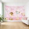 Pink Carousel Cartoon Tapestry  Kawaii Animal Wall Hanging for Girls Bedroom Nursery Dorm Party Decor