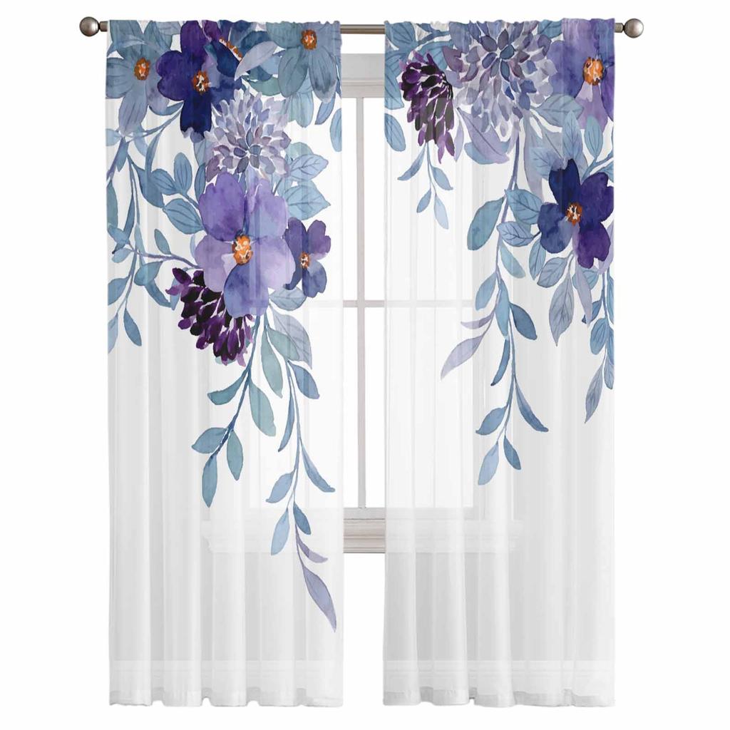 Countryside Plants Flowers Watercolors Bedroom Curtains Tulle Sheer Curtain Living Room Home Decor Voile Drapes