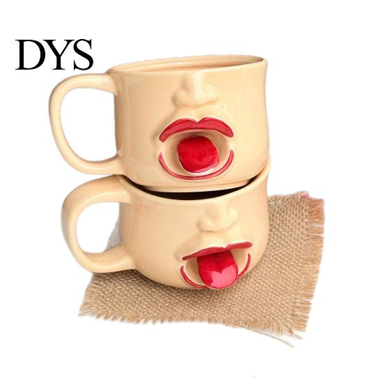 Unique Tongue Sticking Out Cup Quirky Ceramic Coffee Mug, 10oz 3D Sculpted Face Decorative Tea for Students Milk, Funny Creative Drinkware Home Office