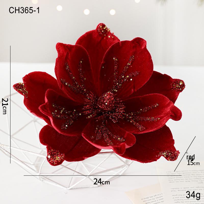 24CM Flocked Magnolia Christmas Flowers: Elegant High-End Fabric Decorations
