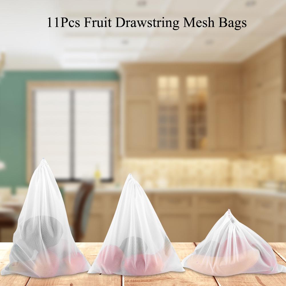 11 Stück Wiederverwendbare Kordelzug-Netzbeutel Obst Gemüse Säcke Aufbewahrung Spielzeug Beutel Einkaufstasche