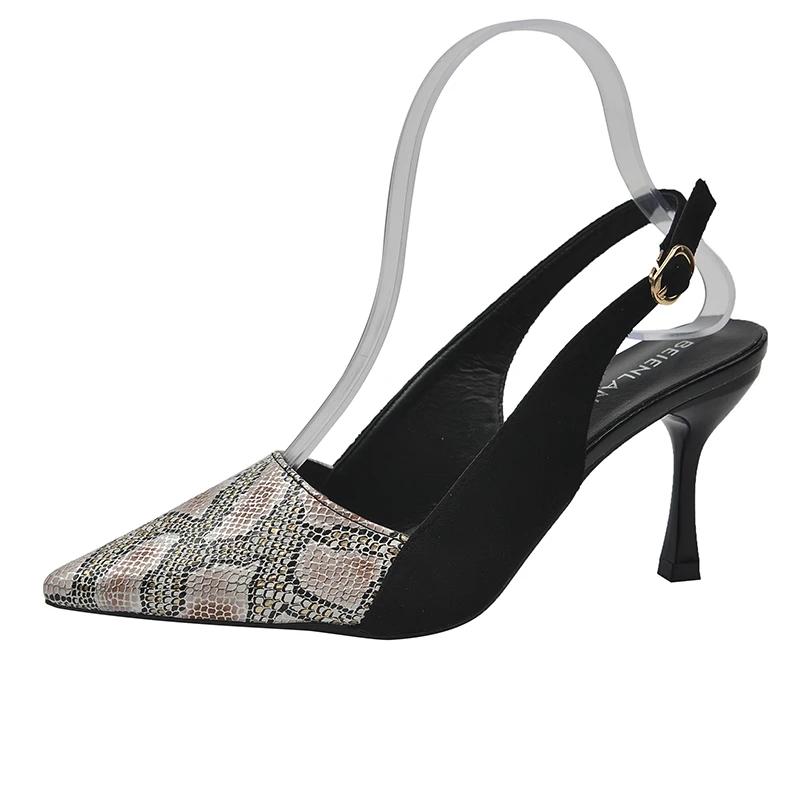 

2024 Новые туфли на высоком каблуке, сандалии-мюли, женская мода, туфли на тонком каблуке со змеиным узором, женские сандалии с острым носком и ремешком сзади 35 золотой