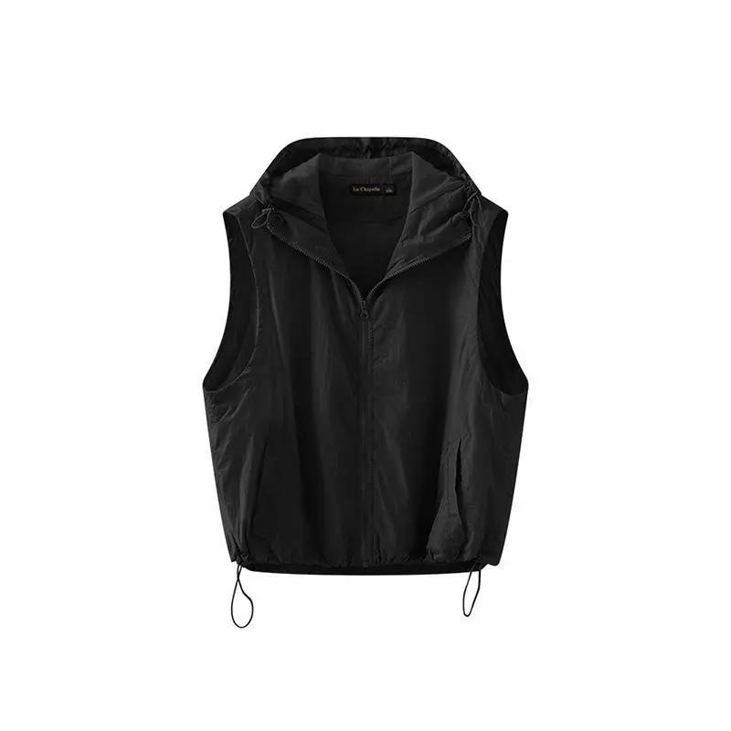 Summer Hooded Sleeveless Breathable Jacket Vest Women's Loose Sports Jacket Zipper Sun Protection Casual Cardigan