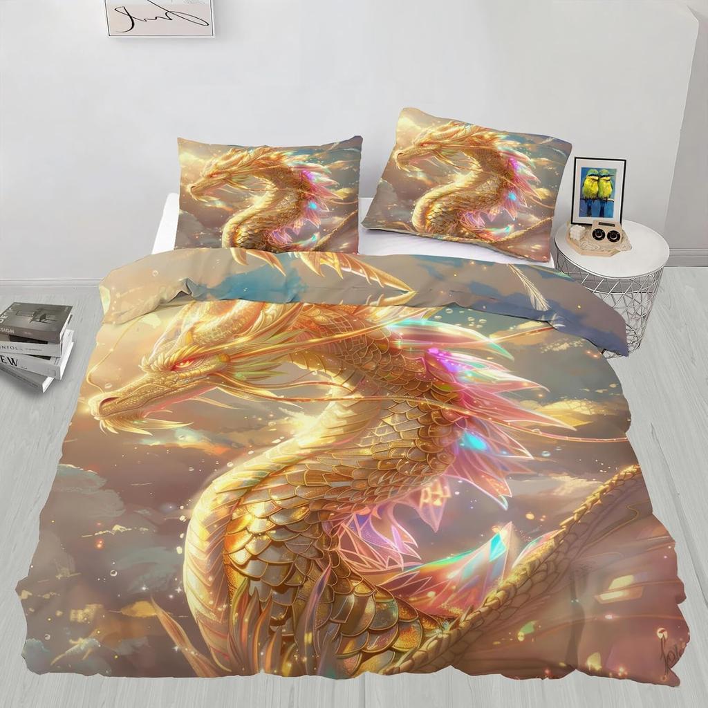 Chinese Dragon Duvet Cover Set,Fantasy Bedding Set 2-Piece Soft Bedding With Pillowcase,Vibrant Bedroom Decor For Adult Children